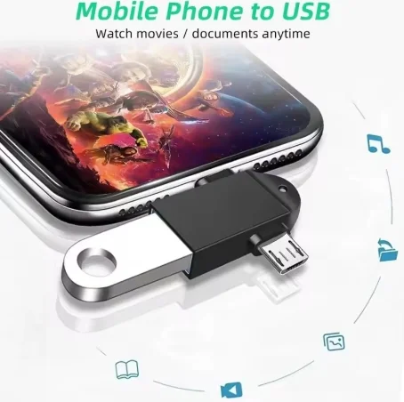 2-in-1 OTG 어댑터 USB-A 3.0 마스터-마이크로 USB-C 및 유형 C 수 커넥터 변환기(MacBook 휴대폰 데이터 전송용)