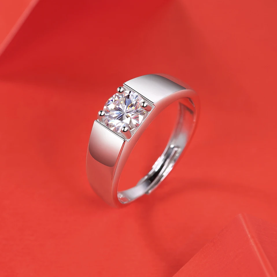 LECLAT 1 Carat Moissanite Diamond Rings For Men Original 925 Sterling Silver Luxury Men's Diamond Resizable Finger Rings
