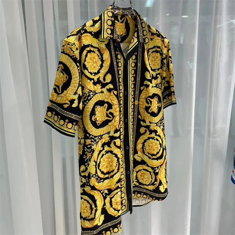 2025 Spring and Summer New Fashion Digital Printing Men's Short Sleeve Shirt High Quality Comfortable Lightweight Fabric