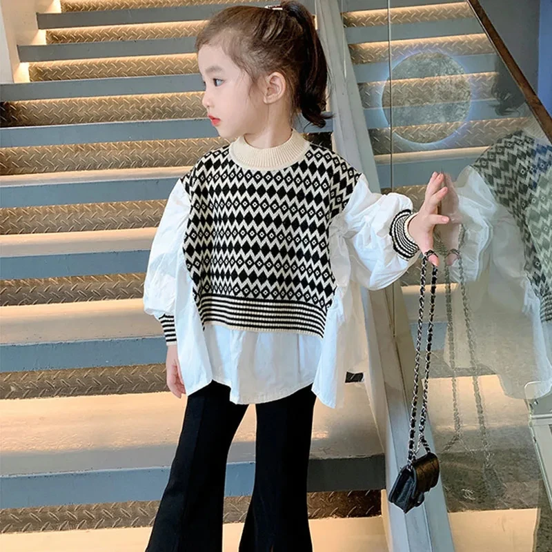 

New Kids Clothes 3-7Y Autumn Spring 2Pcs Girls Clothes Sets Fashion Long Sleeve Blouses Trousers Pants Kids Boutique Loungewear