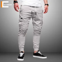 Grey Men's Casual Pants 2022 New Joggers Multi Pocket Fashion Sweatpants Solid Cargo Trousers Slim Fit Hip Hop Male Harlan Pants