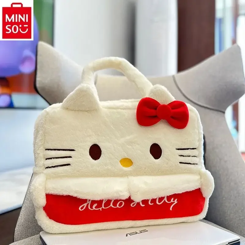 MINISO Hello Kitty Cartoon High Quality Plush Large Capacity Laptop Bag Student Large Capacity Cute File Storage Handbag