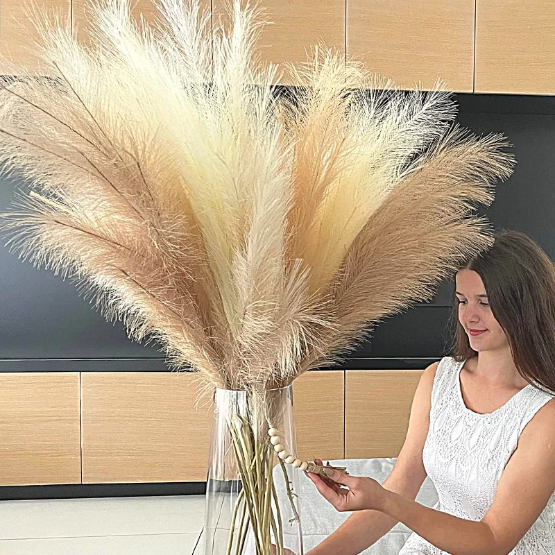 1-5-10-20PCS-Fluffy-Artificial-Pampas-Grass-Bohemia-Bulrush-Flower-Fake ...