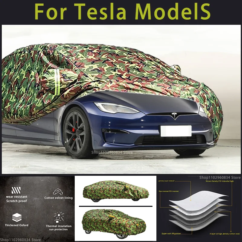 

For Tesla modelS Oxford car cover Outdoor Protection Snow Cover Sunshade Waterproof Dustproof Camouflage Car Cover