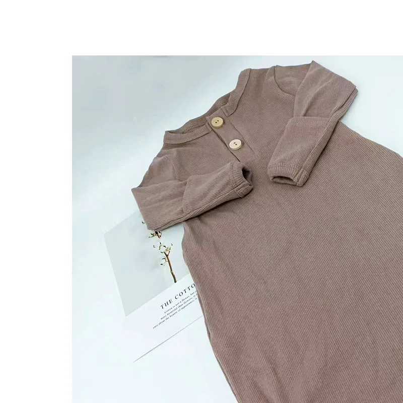 Comfortable Solid Color Baby Boys Ribbed Cotton Gowns Newborn Swaddle Blanket Knotted Sleeping Bag