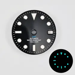 White & Black Mark Gloss Watch Dial with Blue & Green Luminous Accents - 28.5mm - 28.5mm(No Logo) (Black - GMT Blue)
