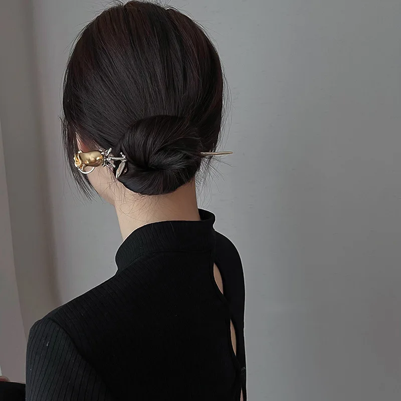 

Vintage Chinese Style Rose Flower Hairpins Hair Stick Women Metal Hair Fork Hair Chopsticks Woman Jewelry Hair Clip Accessories