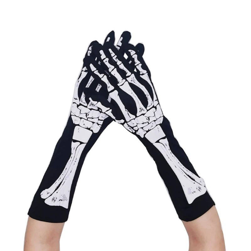 

2023 New Unisex Adult Cosplay Gloves Spooky Skull Hand Shape Skeleton Gloves Halloween Full Finger Mittens for Carnivals Party