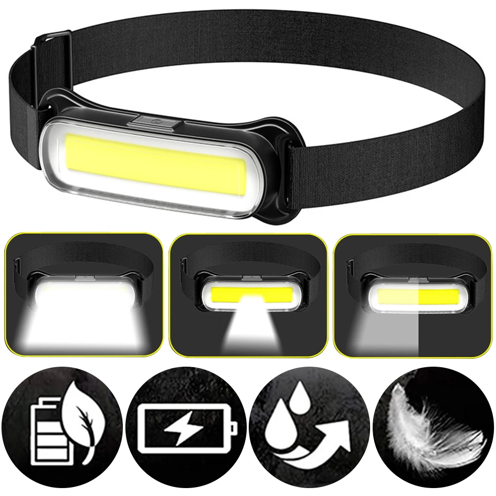 Torcia Frontale LED COB Super Luminosa – 3 Modalità (100%/50%/Strobe) – Alimentata A Batteria – Ideale Per Escursionismo, Corsa, Campeggio E Pesca Per Adulti