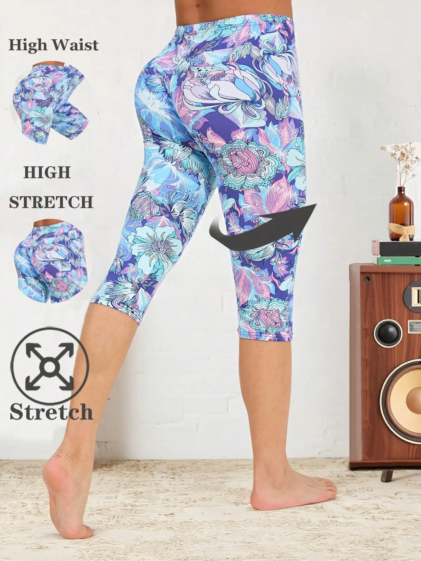 Fashionable And Casual Women's Legging Purple Blue Flower Sports Fitness Yoga Pants Sexy And Elegant High Stretch Pencil Pants 1