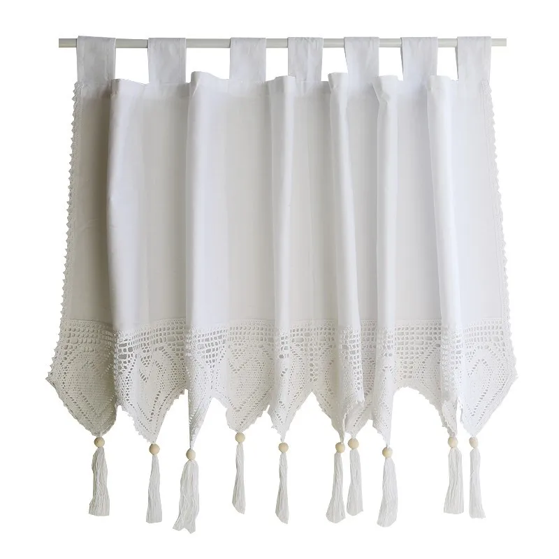 Rustic Short Kitchen Curtain Handmade Hollow Flower Crochet Lace Tassel Half Window Curtain Valance Cabinet Cover Door Curtains 6