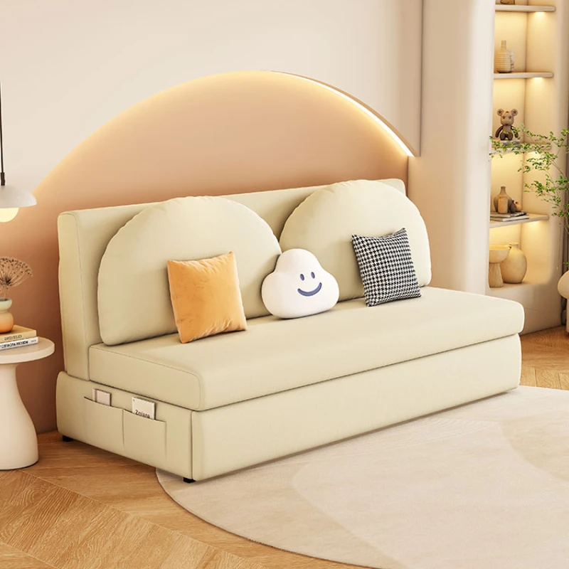 

Cream style sofa bed, small unit, multifunctional, foldable living room, cat claw leather, sitting and sleeping dual-purpose
