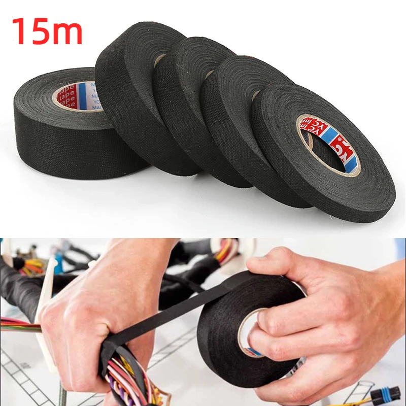 15M 9/15/19/25MM Heat resistant Adhesive Cloth Fabric Tape For Automotive Cable Tape Harness