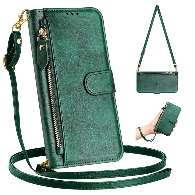Crossbody Zipper Cards Solt Leather Wallet Case