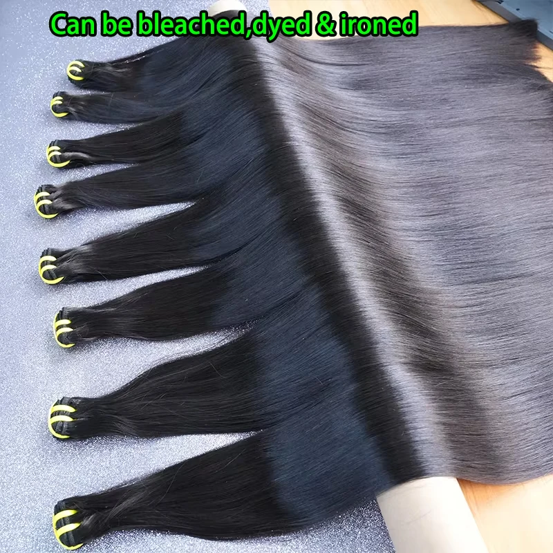 Tessuto per capelli vergini grezzi non trattati Bone dritto Fasci di capelli umani al 100% Estensioni a doppia trama Tissage per le donne Nero naturale - immagine 5