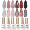 BORN PRETTY 6pcs Reflective Glitter Gel Nail Polish Set Pink Red Reflective Super Shine Glitter Gel Semi Permanent UV LED Varnis 2