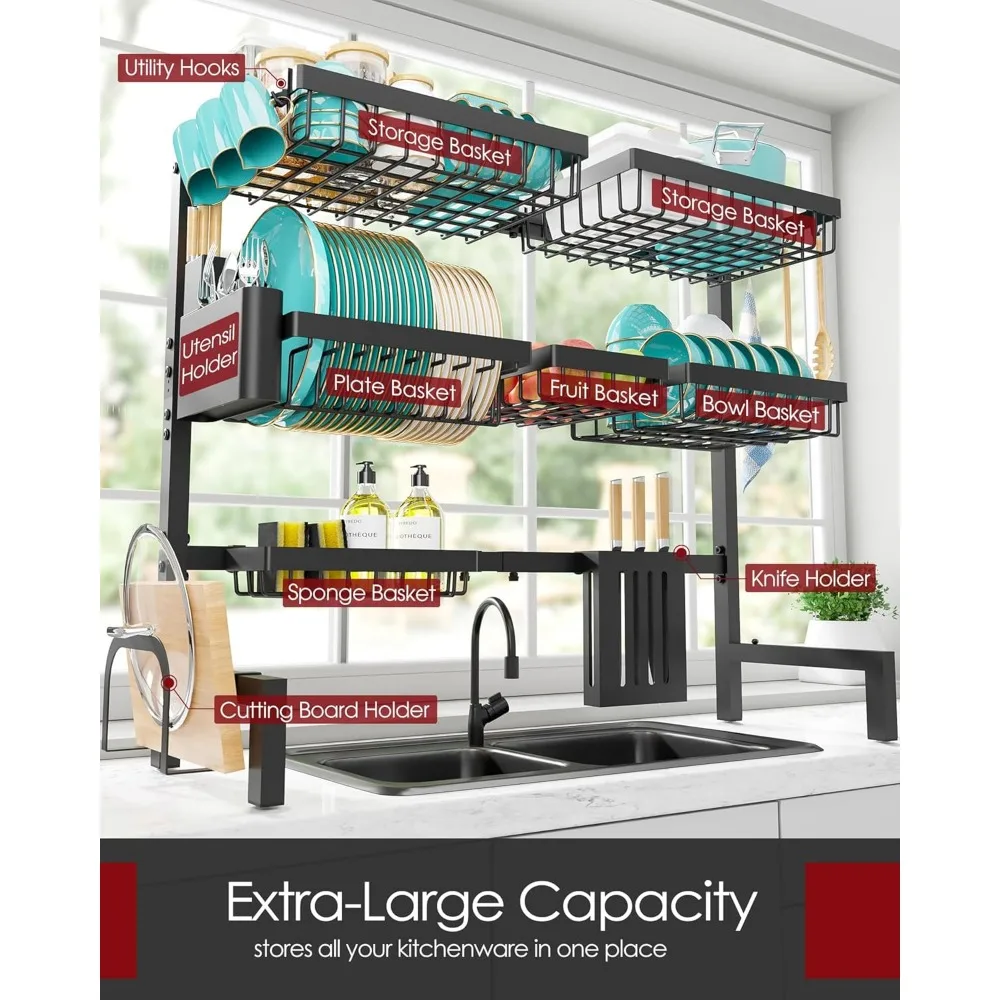 Dish Drying Rack - Large Over The Sink Dish Drainer Drying Rack, Large Capacity Stainless Steel Dish Rack, Storage Rack 3