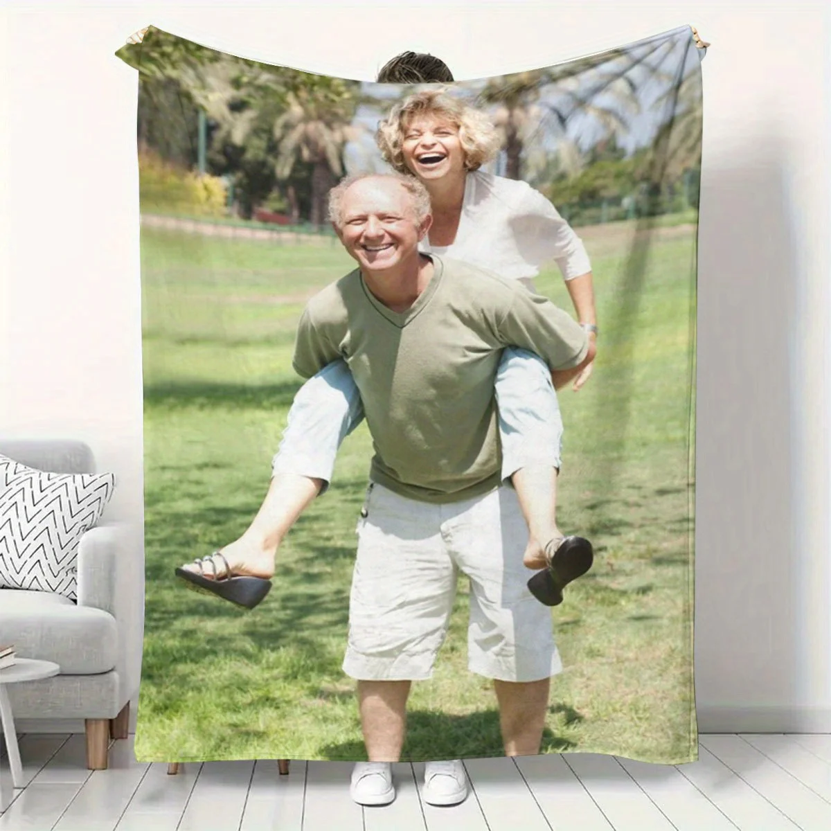 Customized Personalized Outdoor Blanket with Personal Photo Memories Flannel Blanket Suitable for Sofa Bed Office Car and Outdoor Travel Perfect for All Seasons Halloween Thanksgiving Birthdays Weddings Couples Valentine's Day Graduation Parties Holidays Ideal as Gift Men Women