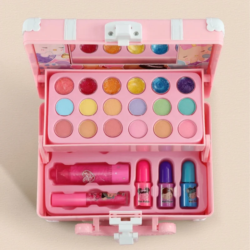 Kids Makeup Kit for Girl Washable Safe Cosmetics Toys Set Children Makeup Cosmetics Playing Box Play Set Safety Non-toxic Toys makeup toy cosmetics set