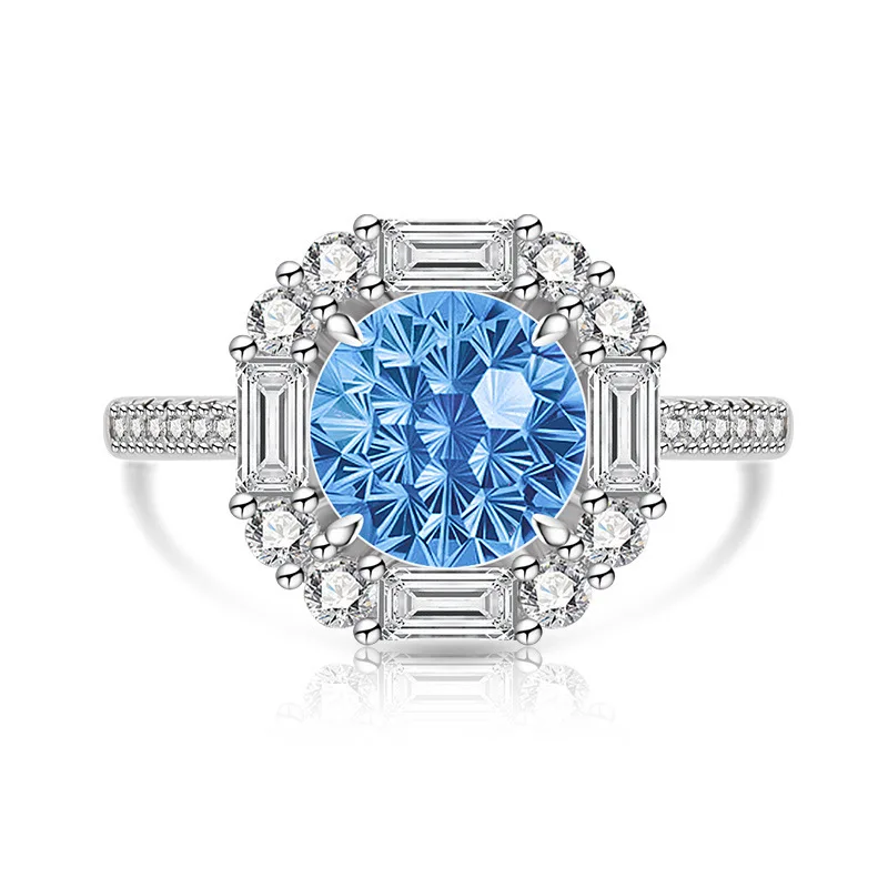 925 Sterling Silver Light Luxury Elegant Dahlia Cut High Carbon Diamond Sugar Cube Ring Women's Jewelry