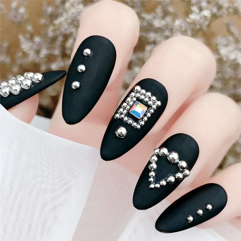 100 pz/pacco argento opzionale Mini caviale perline smalto per unghie  consigli per Nail Art mezza rotonda perline Pro Manicure Pedicure  decorazione 3D fai da te - AliExpress