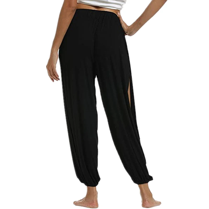 

Leisure Breathable Trousers High Waist Gym Yoga Sports Pants Wide Elastic Waistband Side High Split Open Legs