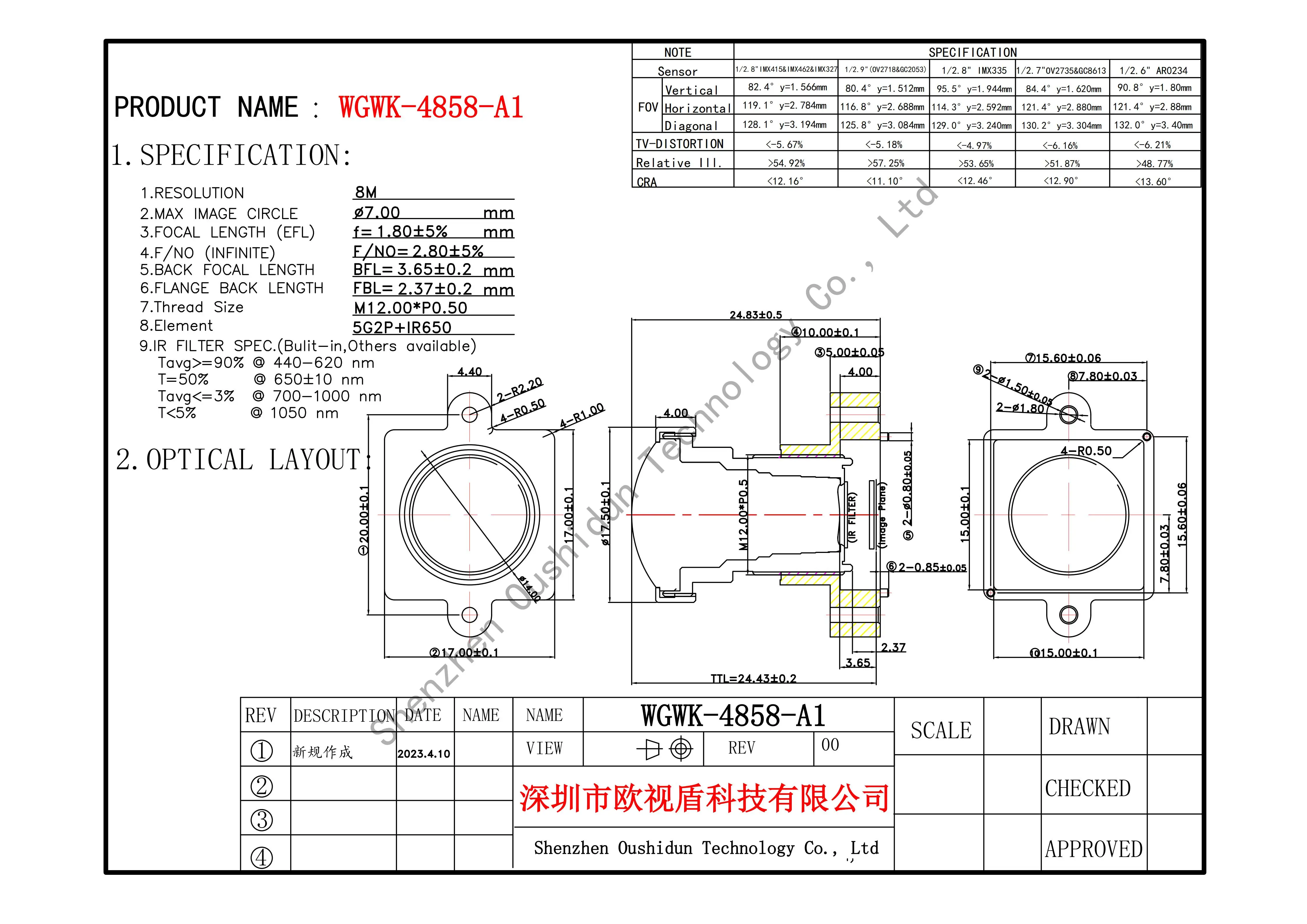 8MP HD 1.8mm No Distortion 121° Wide Angle Lens M12 Mount F2.8 Aperture 1/2.6" F
