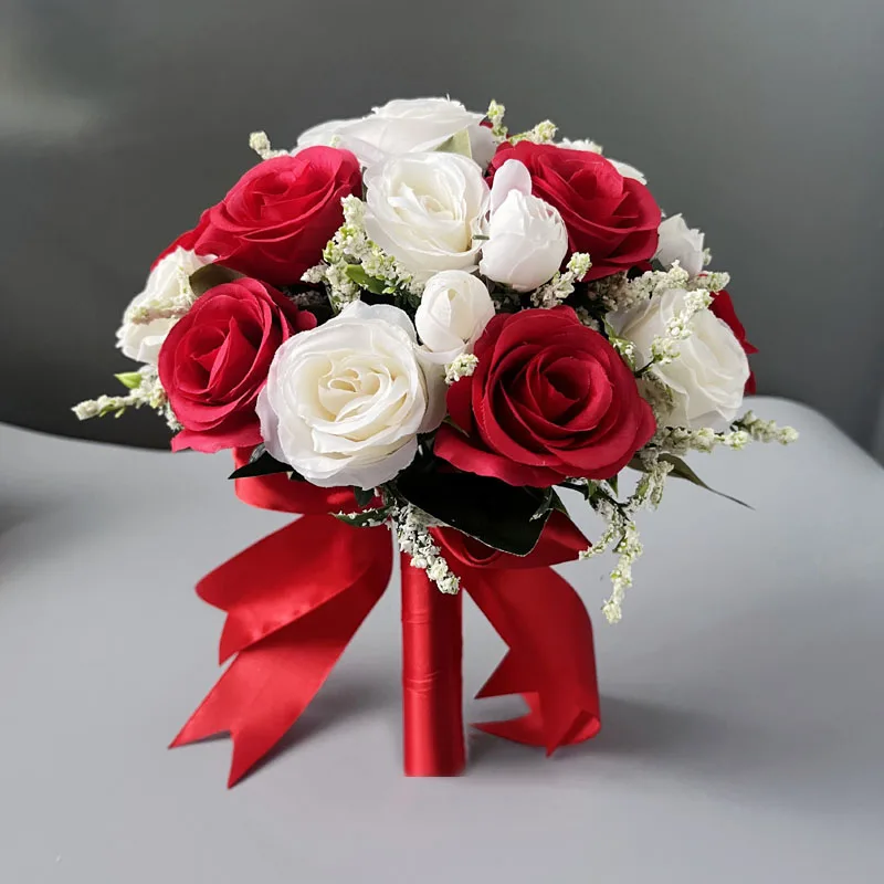 Bouquet De Mariage Pour Demoiselle D'honneur Bouquet De Roses Artificielles Blanc