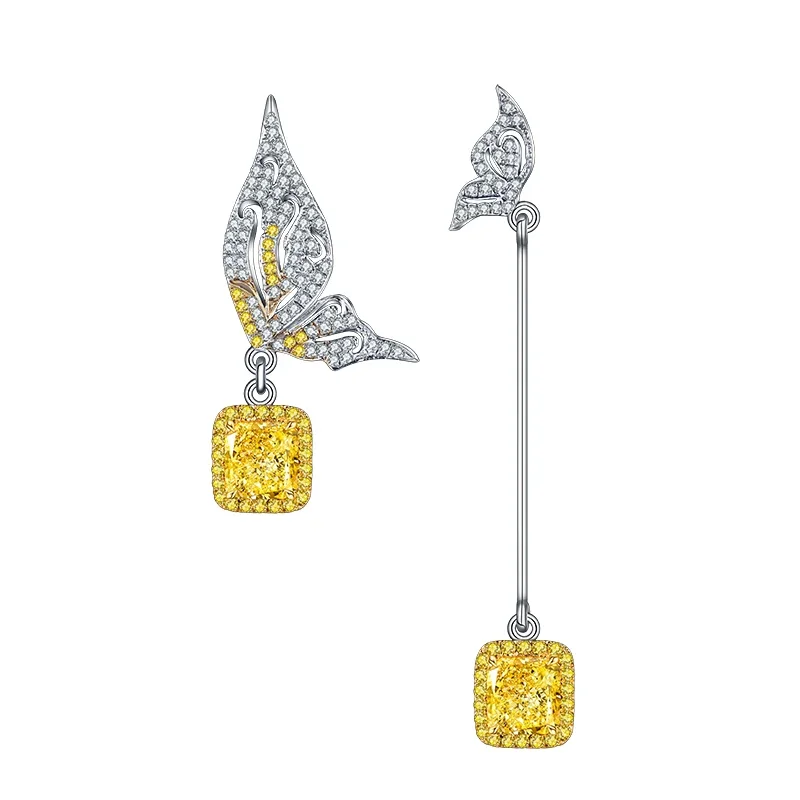 

Pirmiana 925 Sterling Silver 2.0ct/pair Radiant Cut Simulated Yellow Diamond Butterfly Earrings CZ Gemstone Jewellery Women