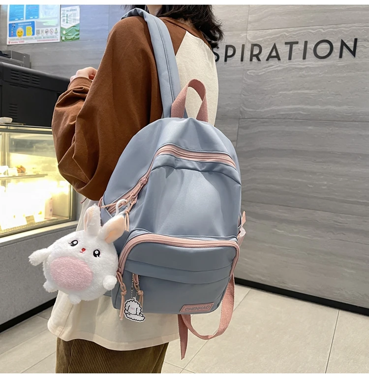 Small Simple Panelled College Backpack Casual Nylon For Teenage Girls School Bags Women 2022 New Student Cute Young Girl Bag