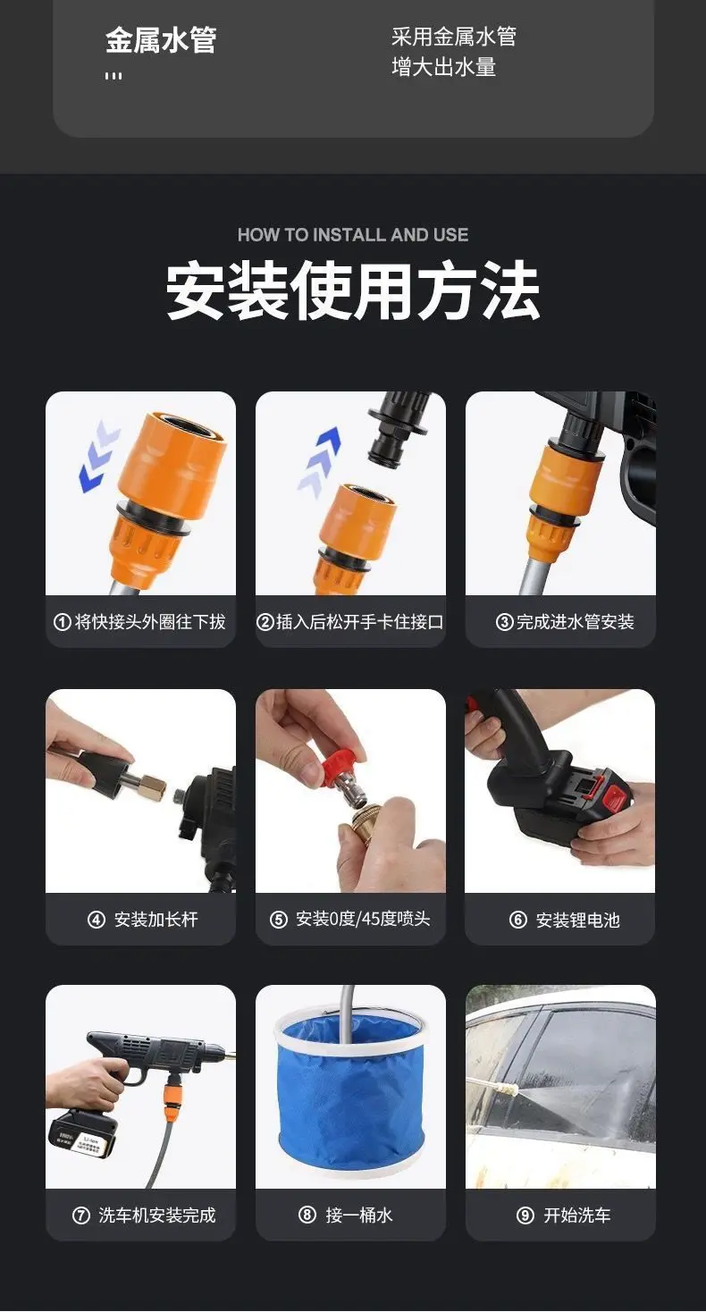 Pressure WasherWireless Car Washing Machine High-power Household Powerful Water Gun Rechargeable Type Battery Washer 3