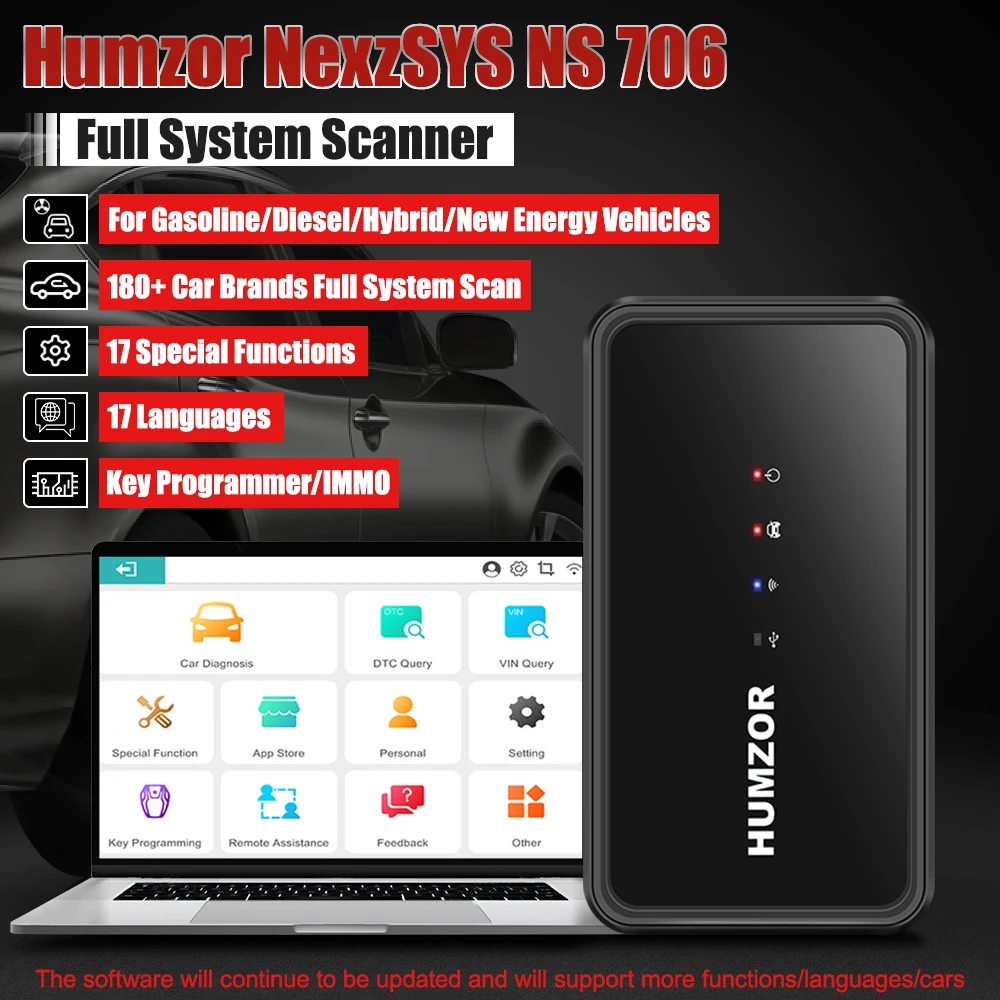 Humzor NexzSYS NS 706 Car Full System Diagnostic Tool Oil TPMS SAS 17 Reset Services ECU Key Programmer WIFI USB Multi-languages 3