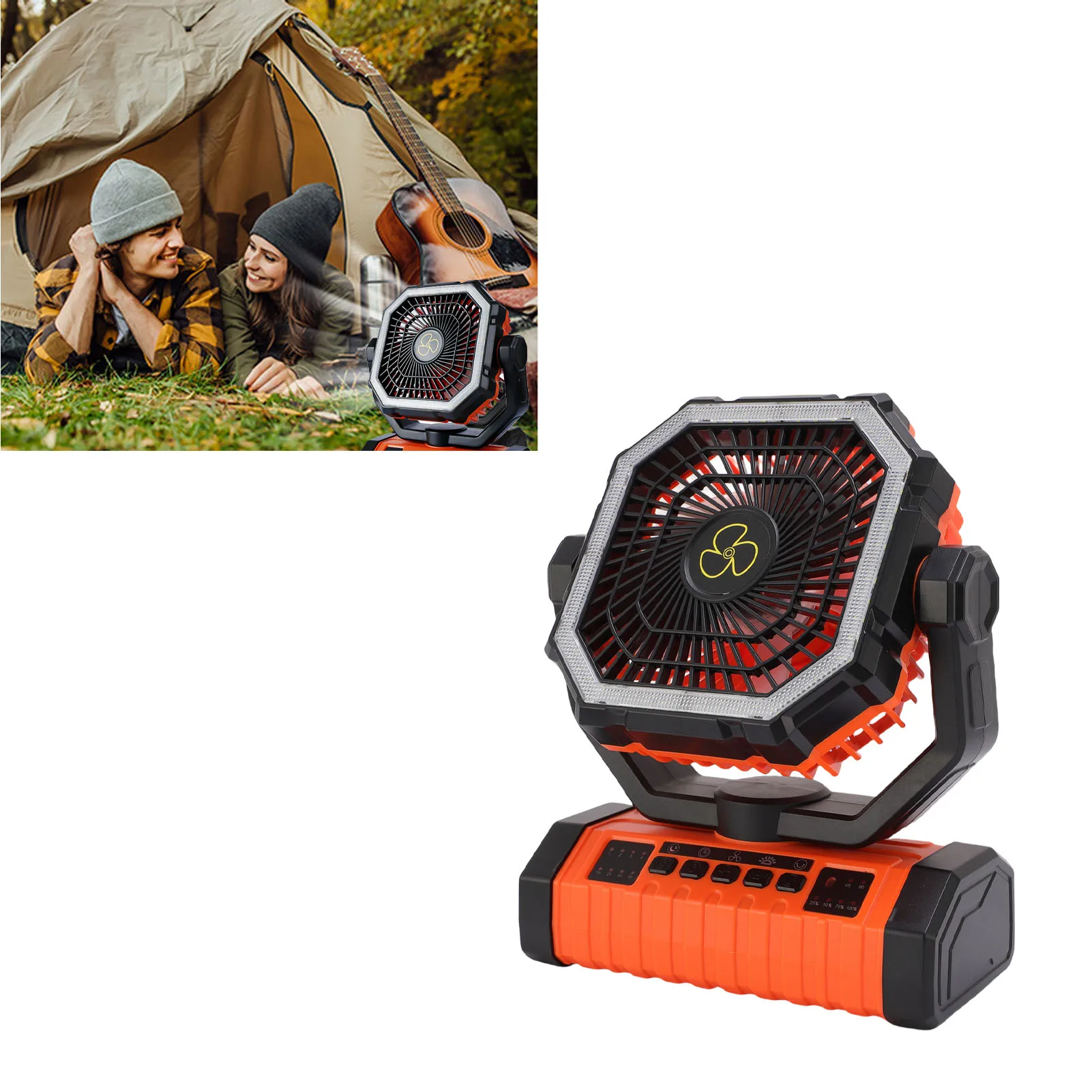 Battery Operated Powered Fan 20000mAh Rechargeable 360° Rotation Hook USB Outdoor Tent Fan with LED Light Outdoor Tent Fan