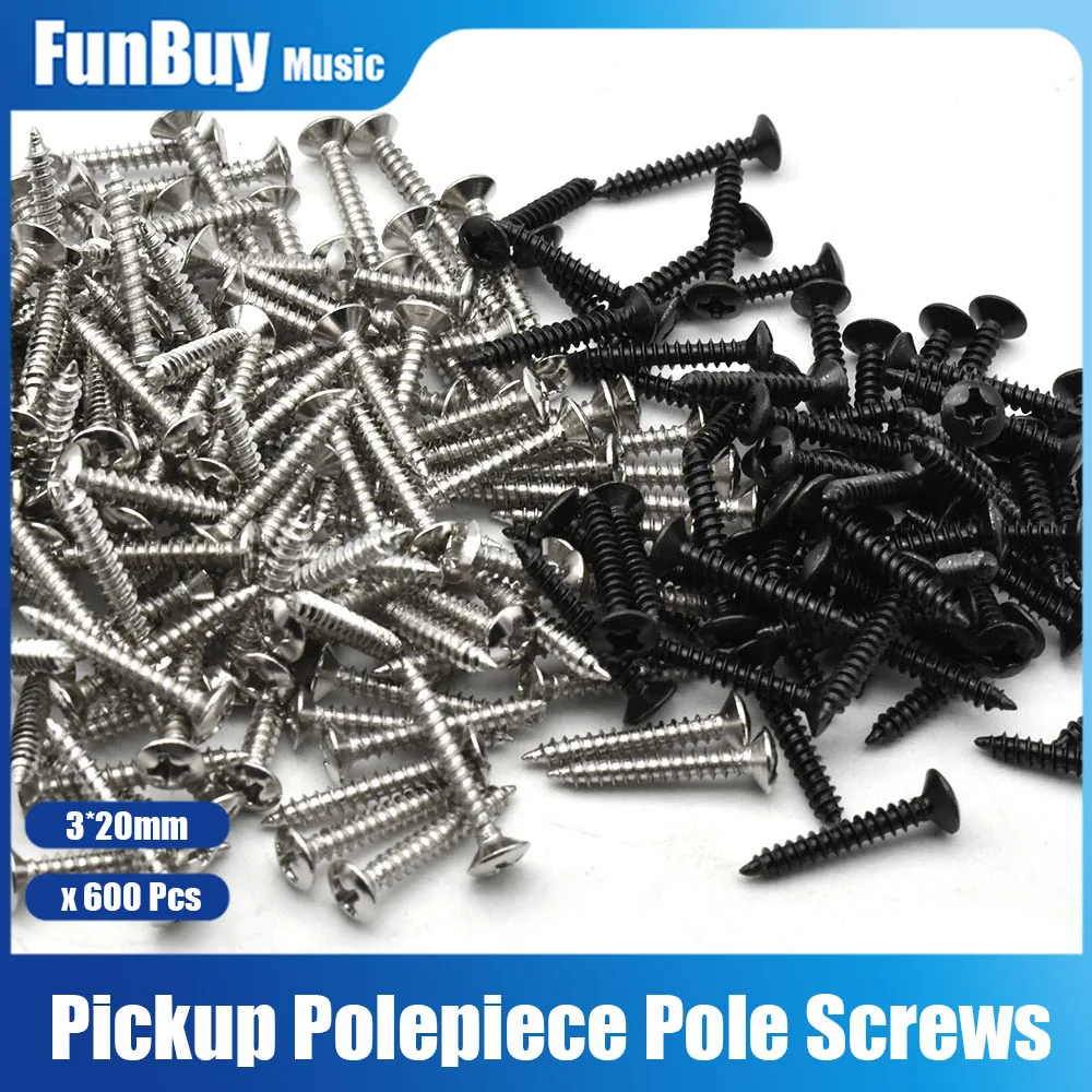 

600Pcs Electric Guitar Humbucker Pickup Ring Mounting Screws Guitar Pickup Frame Fixing Screw 3*20MM Black Chrome