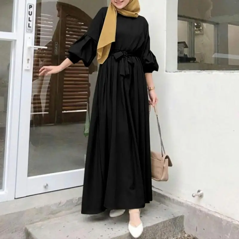 Eid 모로코 드레스 카프탄 터키 단색 아바야스 이슬람 여성 롱 드레스, 이슬람 사우디 로브, 라마단 카프탄