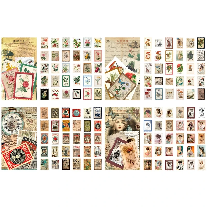 

60 pcs Retro Postage Stamp Stickers Adhesive Decals for Diary Planner Removable