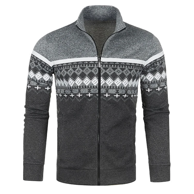 New Men Sweaters Jackets Autumn Winter Warm Coats Loose Sweatshirts Zipper Turtleneck Printed Top