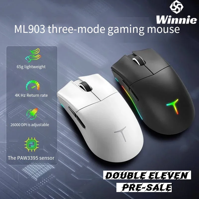 

Thunderobot Ml903 Wireless Thri Mode Lightweight Mouse 26000dpi 4K Gaming Mouse PAW3395 Magnetic Charging Base Office Mouse