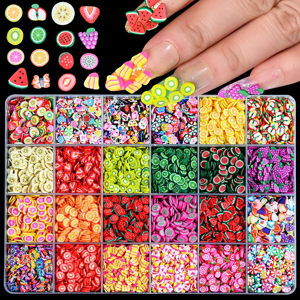 1000Pcs 3D Fruit Slices Polymer Clay Nail Art Decoration Tiny Fruit Slices Sequins For Nails DIY Mix Fruit Flower Slices Sticker