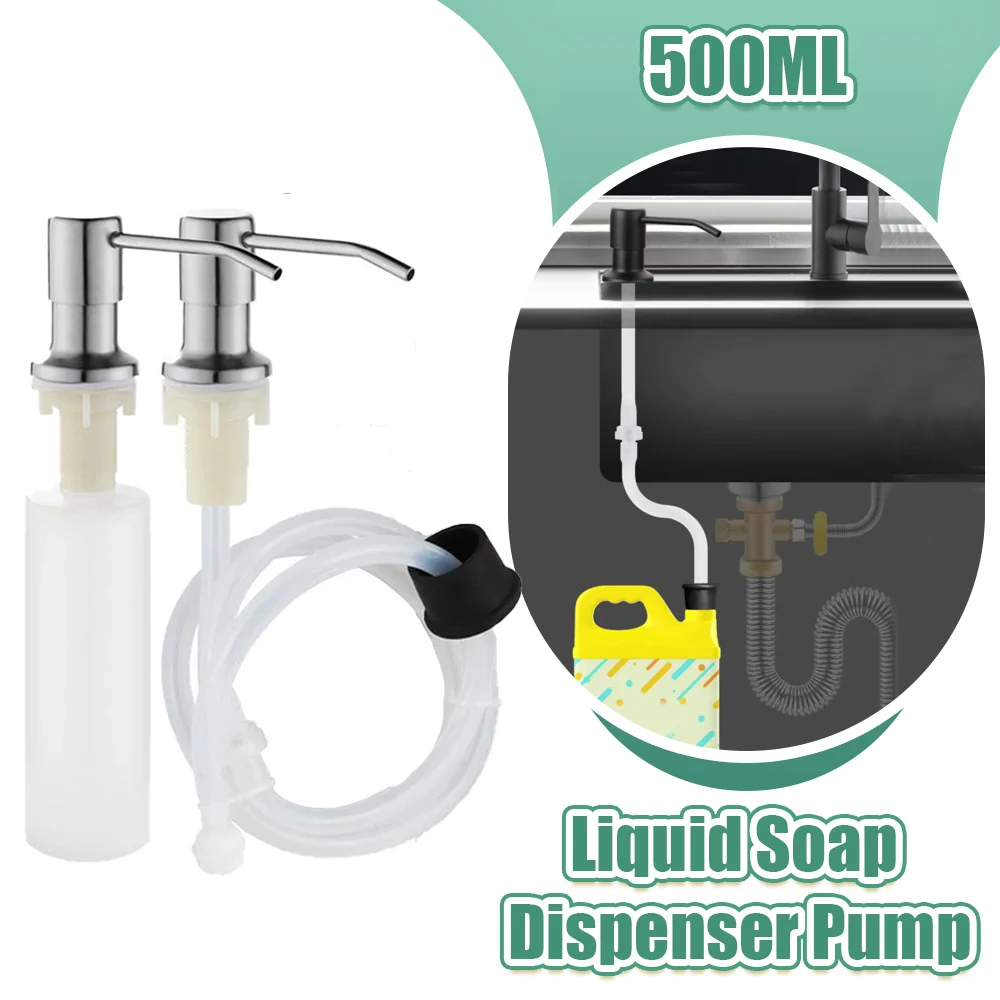 Kitchen Sink Liquid Soap Dispenser Pump 500ML Stainless Steel Liquid Soap Bottle Sink Mount Hand Pressure Dispenser Bottle soap dispenser