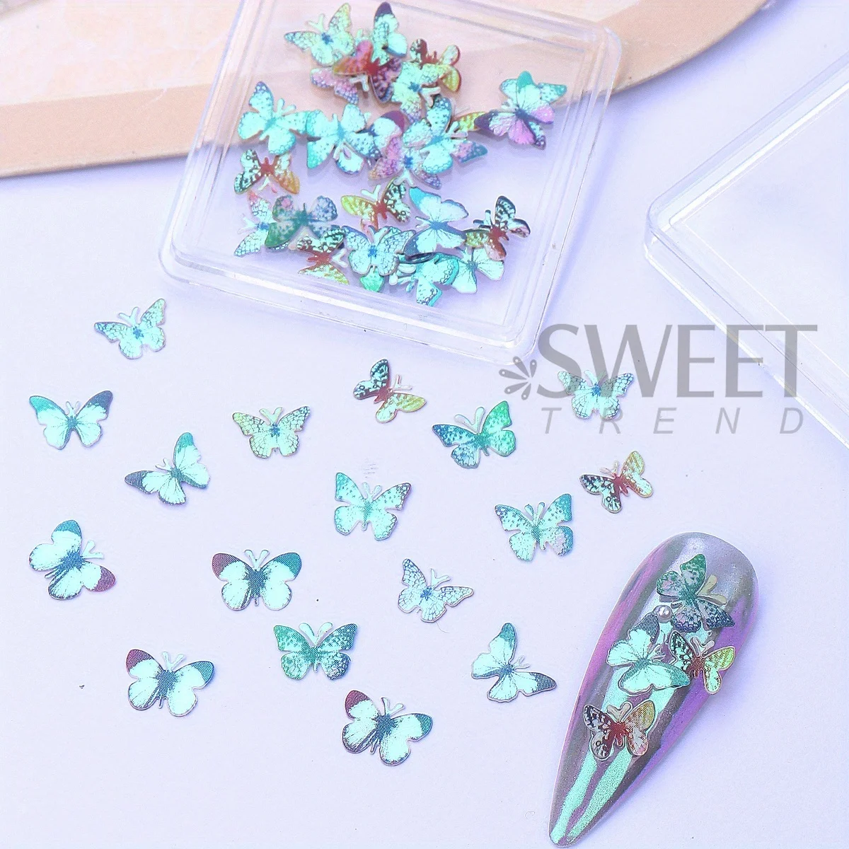4pcs Laser Butterfly Wood Pulp Nail Decoration Holographic Wings Design Summer Jewelry Japanese Style Flake DIY Manicure Slices
