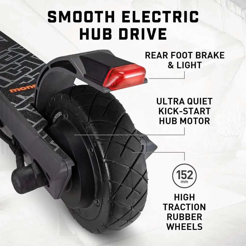 React Electric Kids Scooter, Boys & Girls Ages 8+, Max Speed 6-15 MPH, Aluminum Handlebars and Frame, Rear Foot Brake,