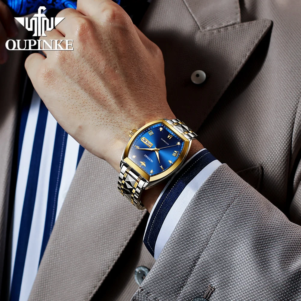 OUPINKE 3200 Tonneau Luxury Men Automatic Watch Roman Scale Dual Calendar Mechanical Watch For Men Waterproof Dress Wristwatch 4