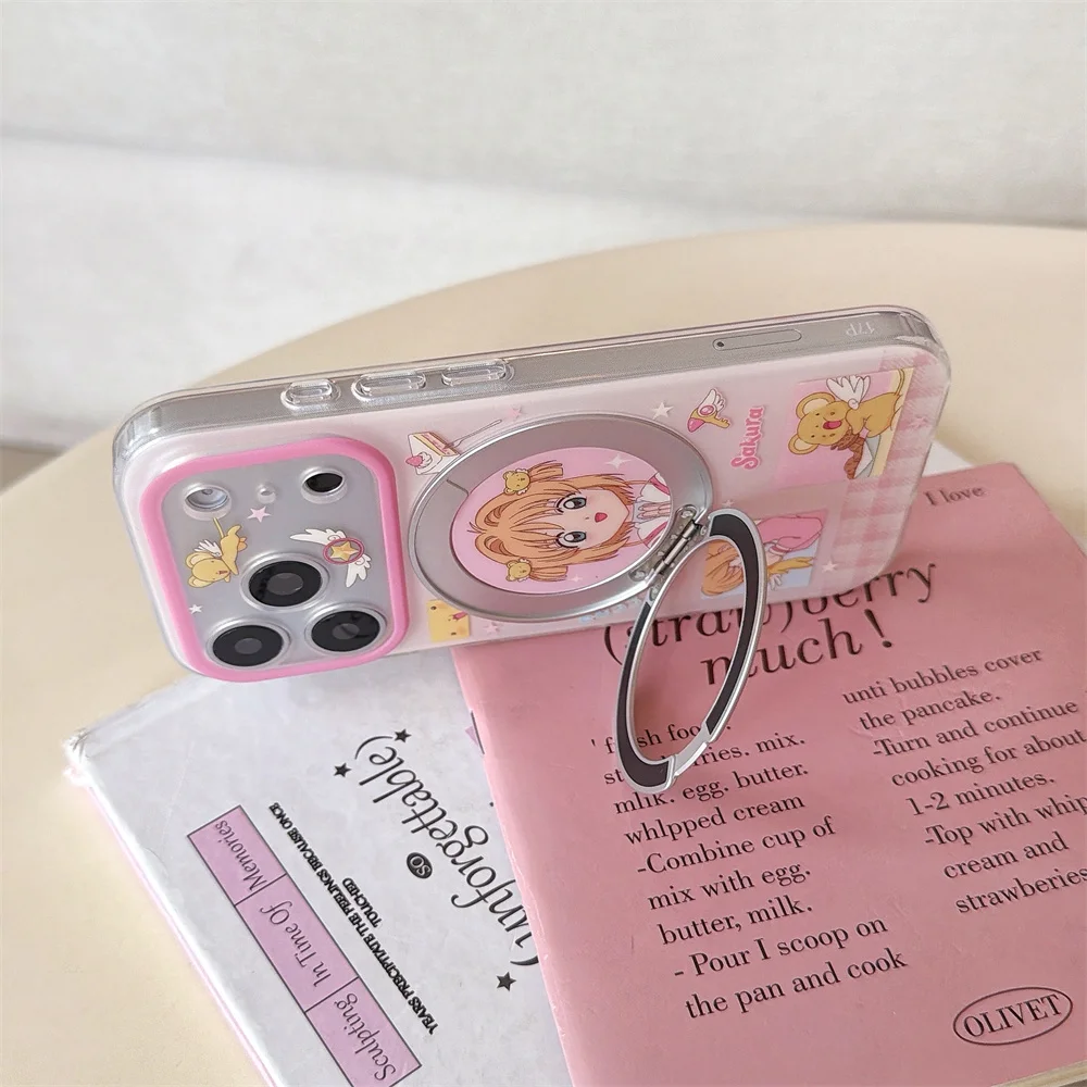 Adorable Cartoon Phone Case with Rotating Stand - Shockproof and Stylish Cover