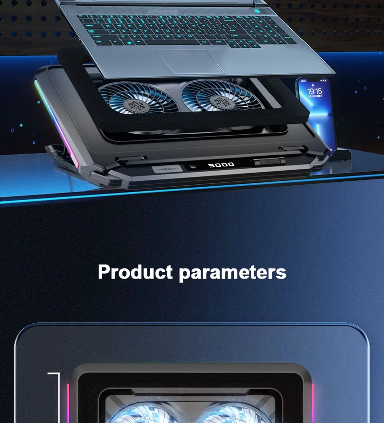 17 Gaming W/ RGB Light HD Display Laptop Cooling Pad 5 Angle Adjustable Notebook Cooler Stand For 15-21'' Computer_voghion.com
