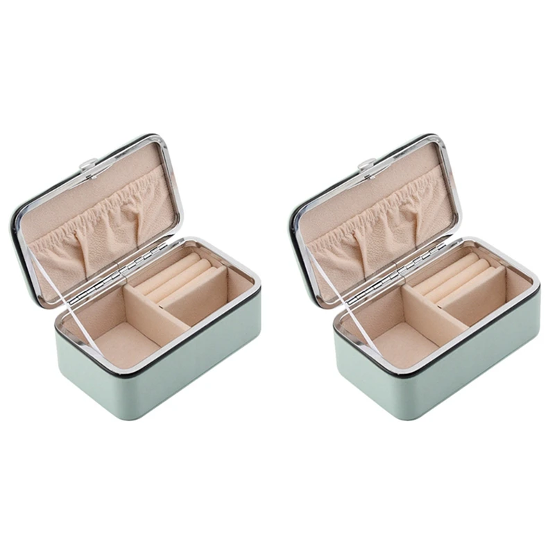 

2X Jewelry Organizer Display Travel Jewelry Case Boxes Portable Jewelry Box PU Leather Grids Necklace Earrings Box