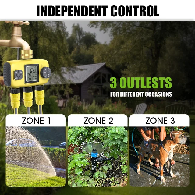 Insoma 3-Outlet Automatic Water Timer Garden Irrigation Watering System Independent Control Sprinkler Programmer Tools 6
