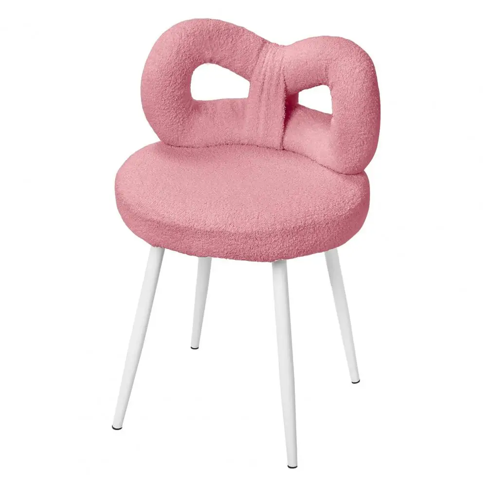 Vanity Stool With Bowknot Backrest, Living Room Bedroom Makeup Chair Adjustable Foot Pads Armless Dressing Chair Side Table Seat