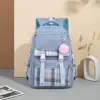 15-inch Laptop Backpack Plaid Print Student Backpack with Plush Ball Pendant Capacity Multi Compartment for Pupils for Outdoor 5