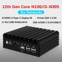 Fanless Mini PC 6x i226-V 6 LANS 2.5G Firewall Soft Router 12th Gen Intel i3 N305 N100 DDR5 32GB 500GB NVMe SSD pfSense Proxmox 1